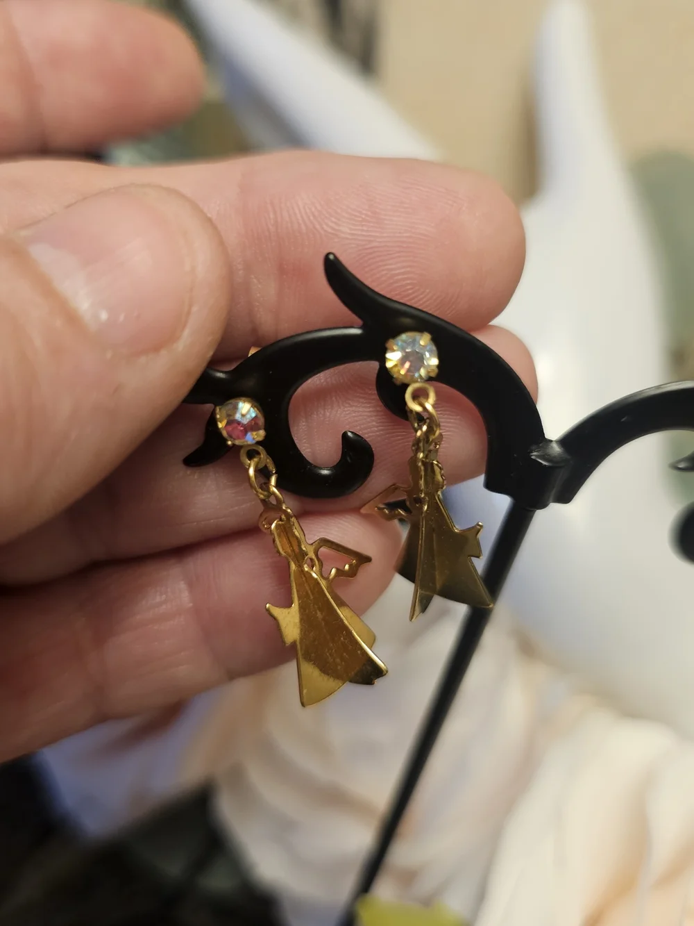 Older Gold  Angel Drop Earrings with Aurora Crystal Studs